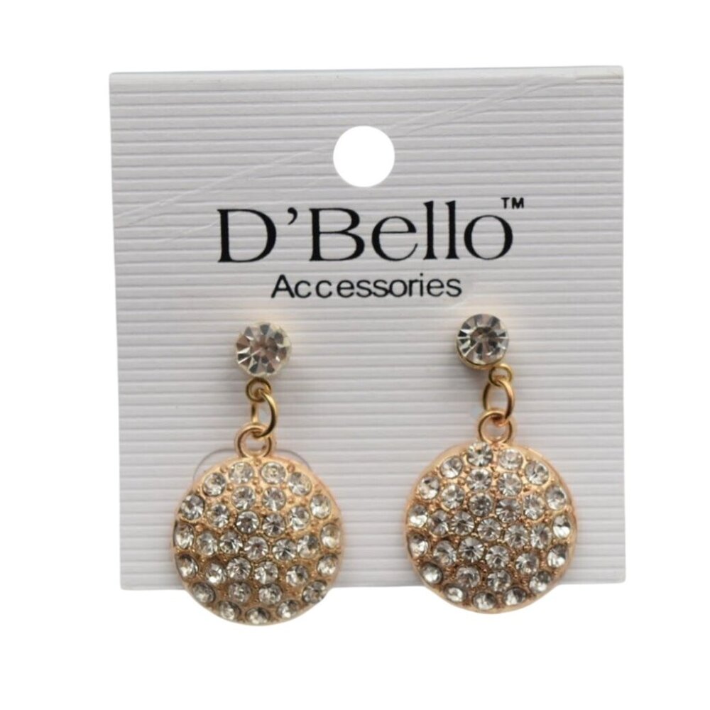 Gold Tone Drop Dangle Earrings Rhinestone Accents By DBello Accessories